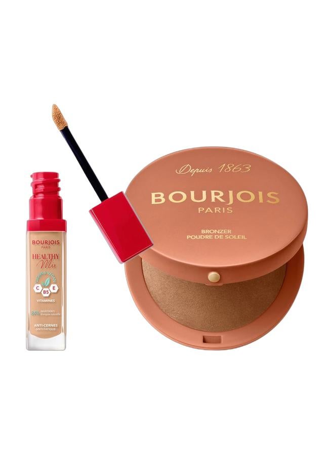 BOURJOIS PARIS Healthy Mix Clean Concealer - 52 - Beige 52 Beige & Maxi Round Pot Bronzer — 002 Dark Medium 15g Bundle - Image 1